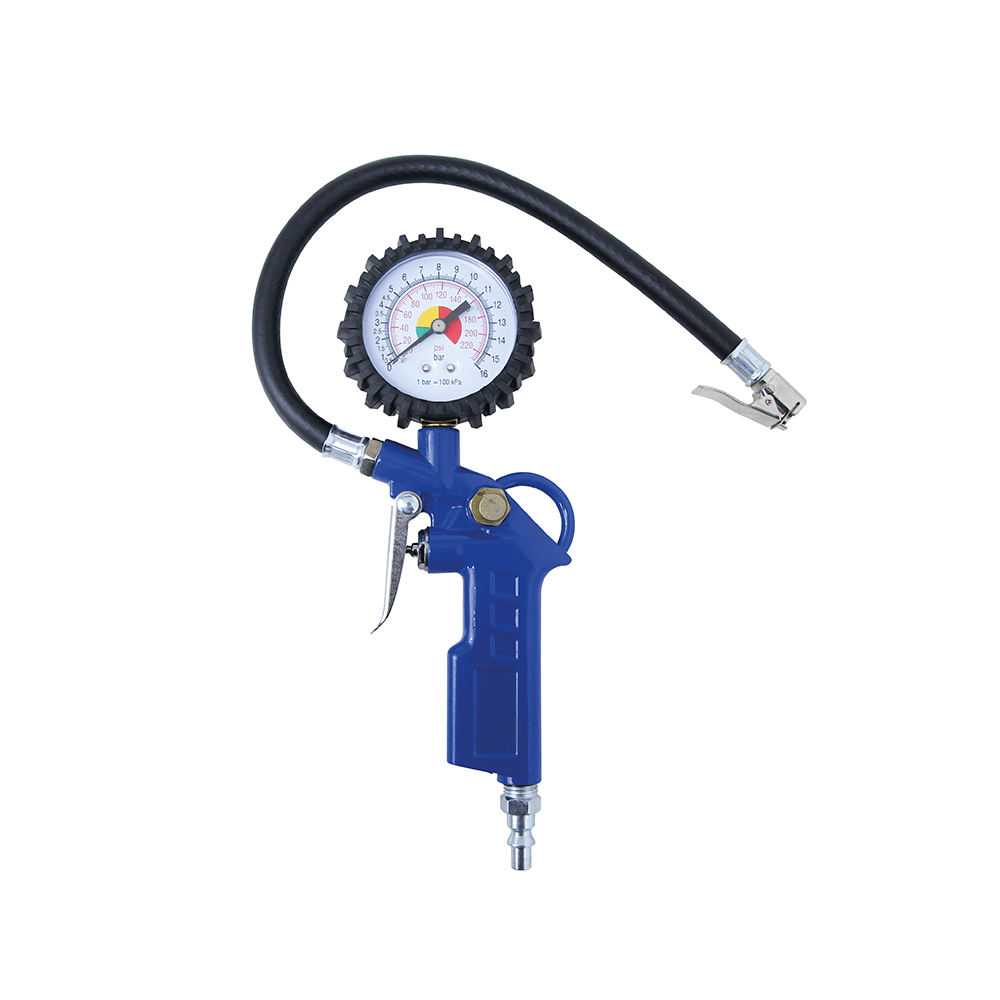 Calibrador inflador c/relógio p/aferir e inflar pneus de auto/motos