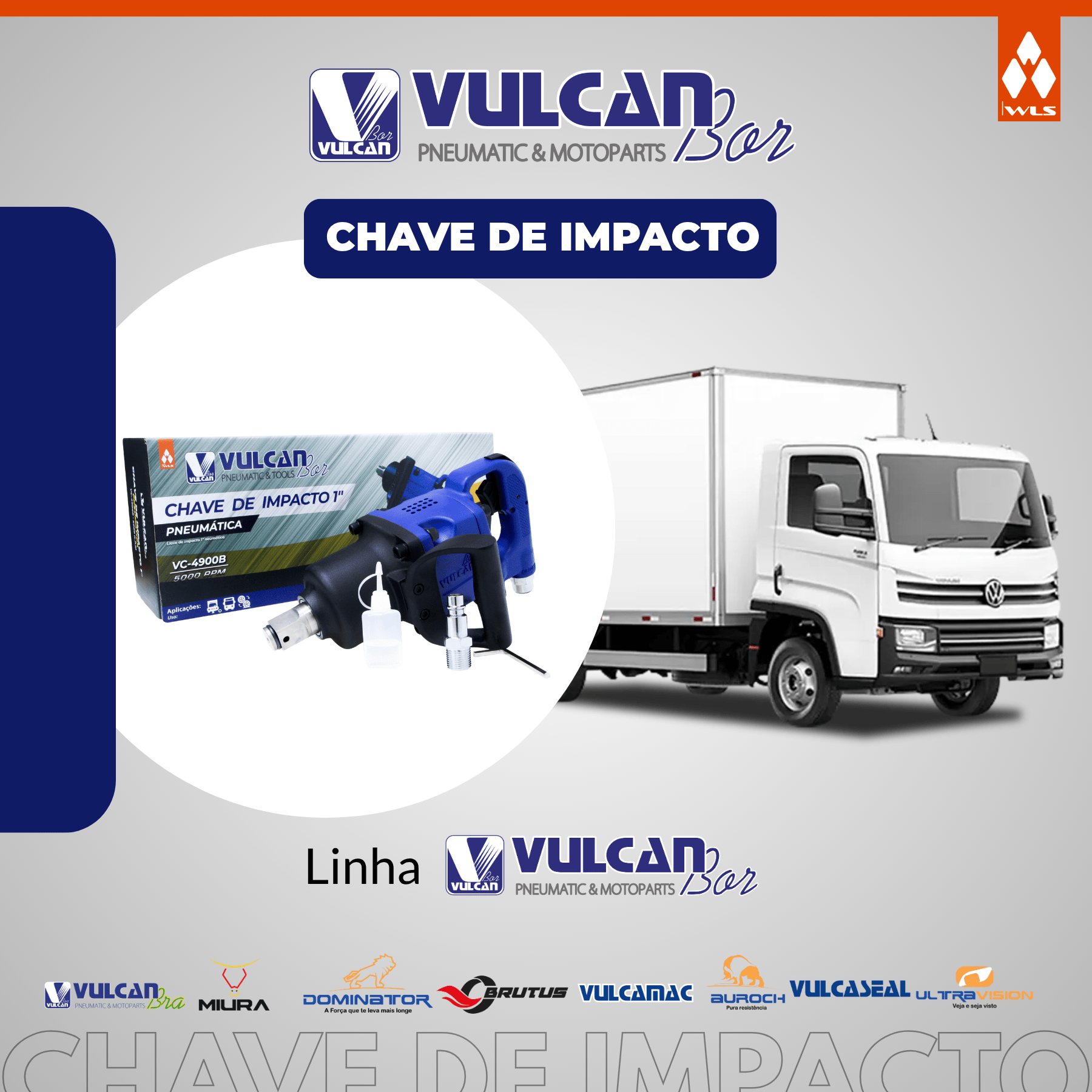 Chave de impacto industrial eixo curto 1" p/ caminhões e ônibus rotação 5000 rpm torque máximo 1800 a 2500 nm