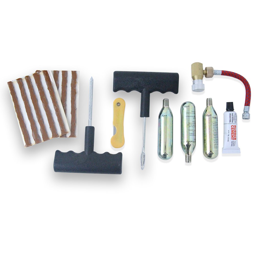 Kit de reparo de pneus moto/carro c/cartuchos c02 - 19 pçs