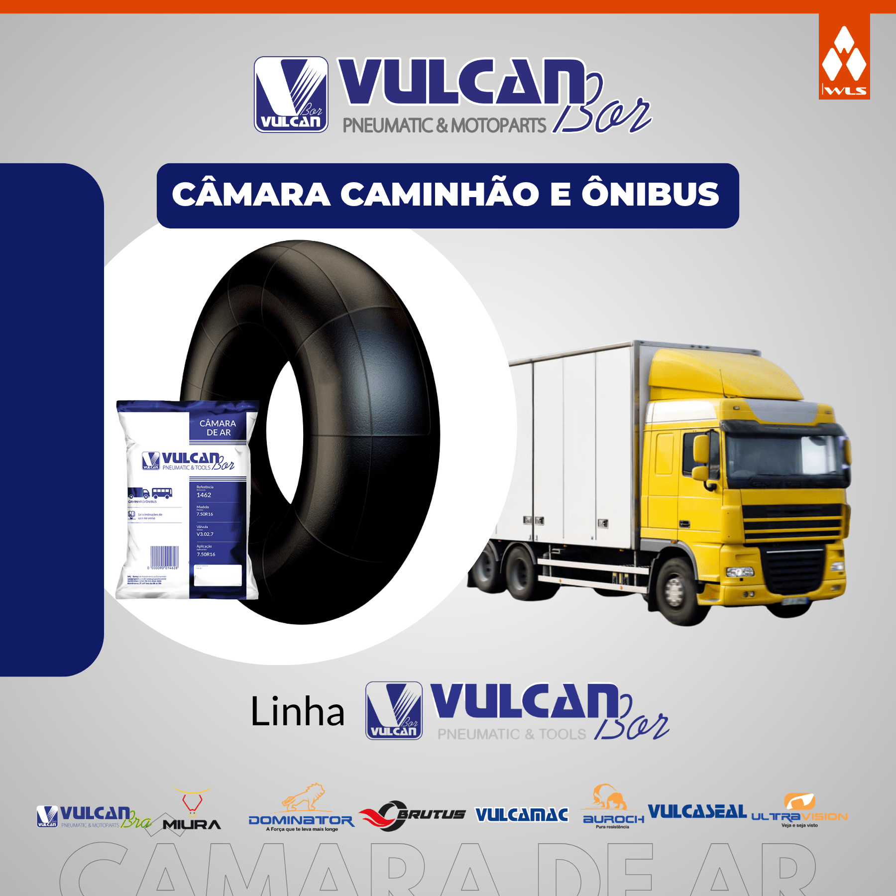 Câmara ar caminhões e ônibus aro 16 - (7.50 r16 *v3.02.7) - valvula metalica