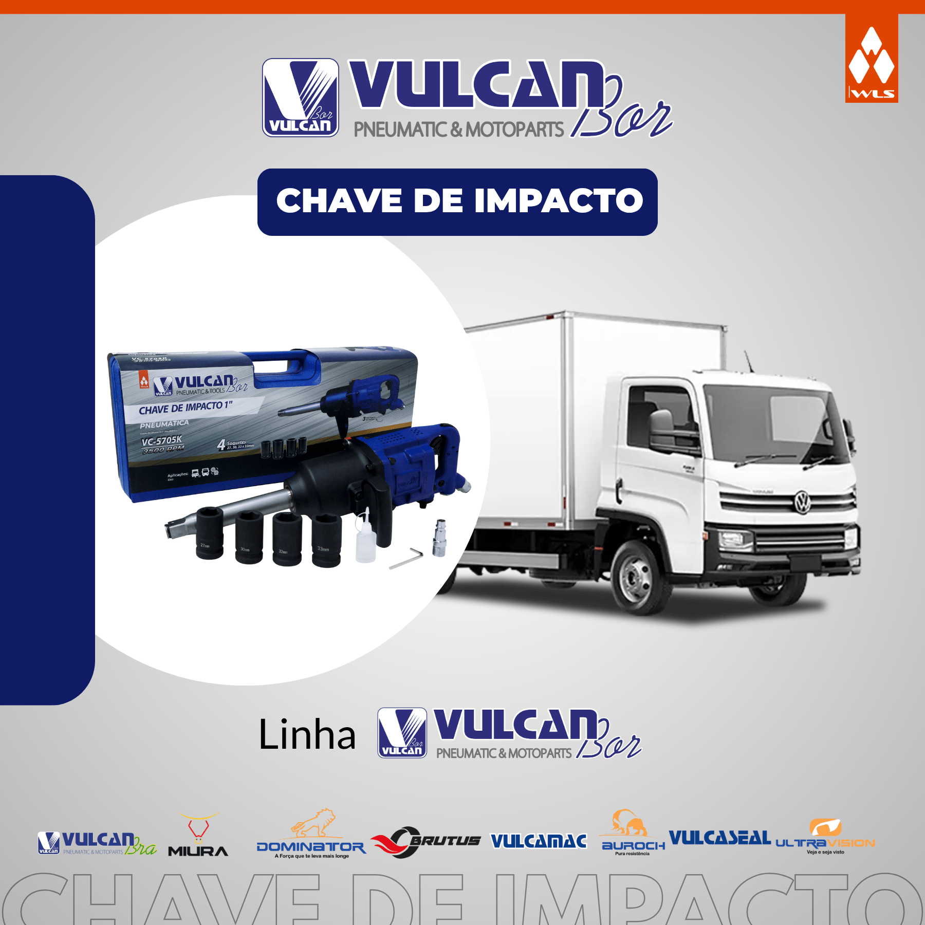 Chave de impacto industrial eixo longo 1" c/ maleta p/ caminhões e ônibus rotação 3500 rpm torque máximo 1765 a 3200