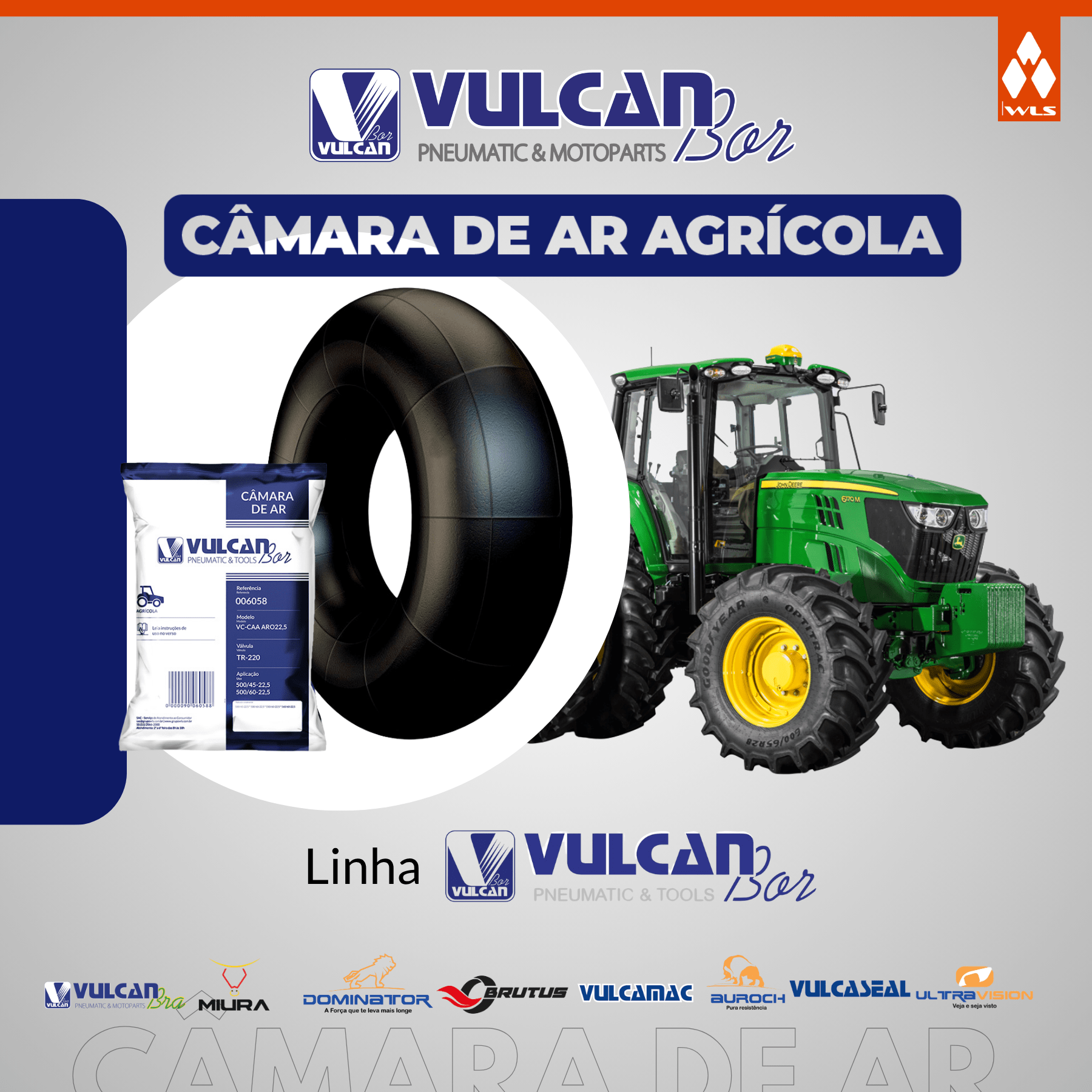 Câmara ar agrícola aro 22,5 - (500/45-22,5 * 500/60-22,5*tr220)