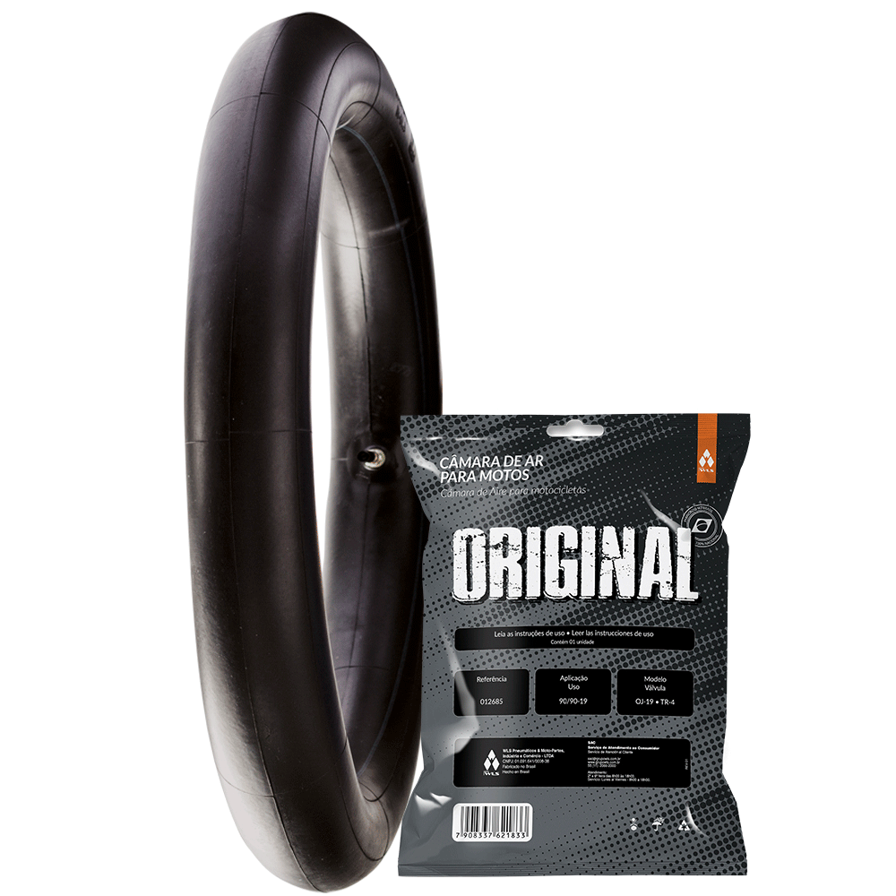 Câmara ar moto aro 19 - diant. honda nxr 125/150 bros, cb 400, cb 450, yamaha xtz 150 crosser(90/90-19*tr4)(oj-19)