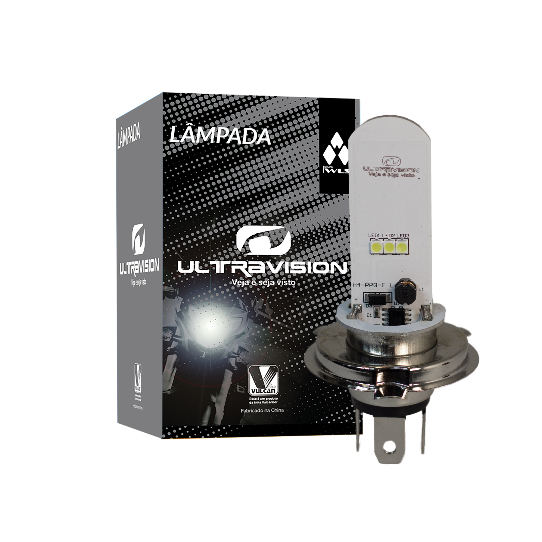 Lâmpada de moto p/ farol led h4 12v 2.5/5w 6500k alto/ baixo/ strobo (ultravision)