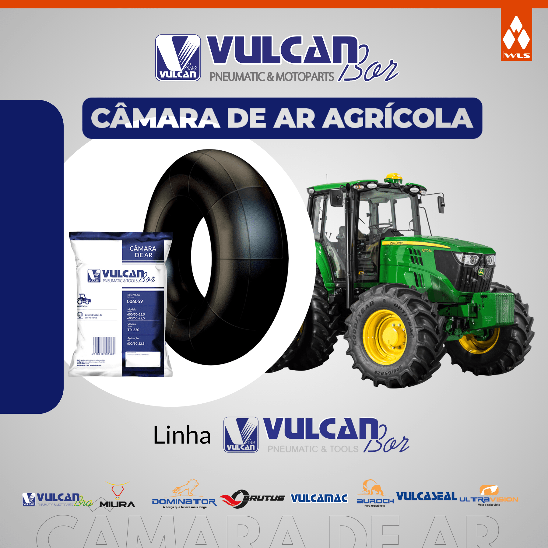 Câmara ar agrícola aro 22,5 - (600/50-22,5*600/55-22,5*tr220)