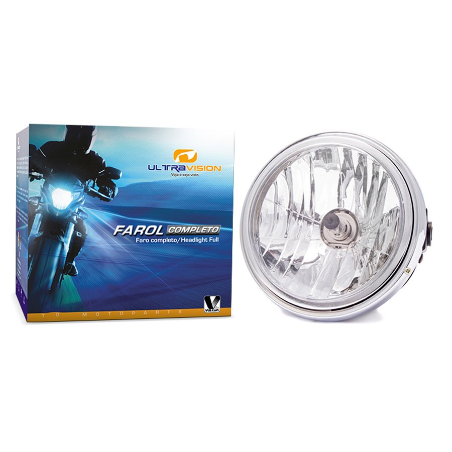 Farol completo c/ lâmpada p/ moto yamaha ybr 125 e/k/ed 06/08 - ys 250 fazer 06/08 (aro cromado)