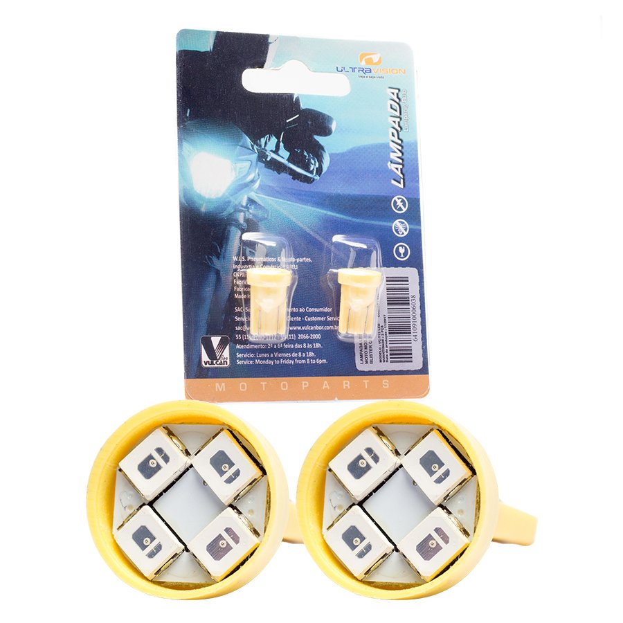 Lâmpada de moto p/ pisca âmbar mod. t13 2w c/ 4 leds esmagada/pingo (preço do bliester c/ 2 pecas)