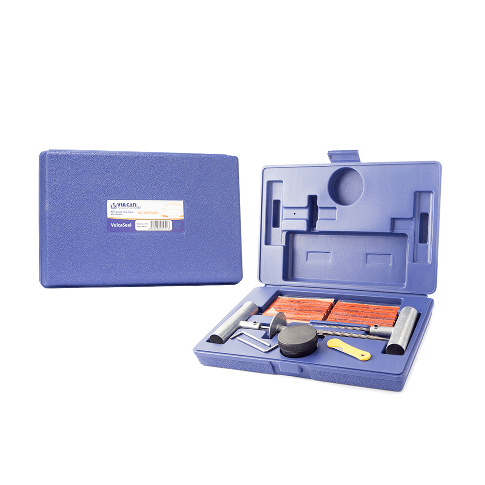 Kit p/ conserto de pneu s/ camara de automoveis e motos c/ cabo de metal (maleta plastica)