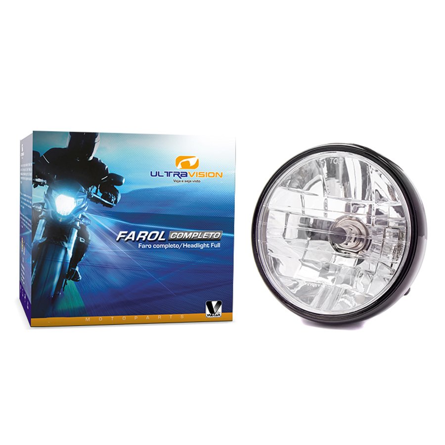 Farol completo c/ lâmpada p/ moto honda cg 125 fan ks/es/cargo 00/09