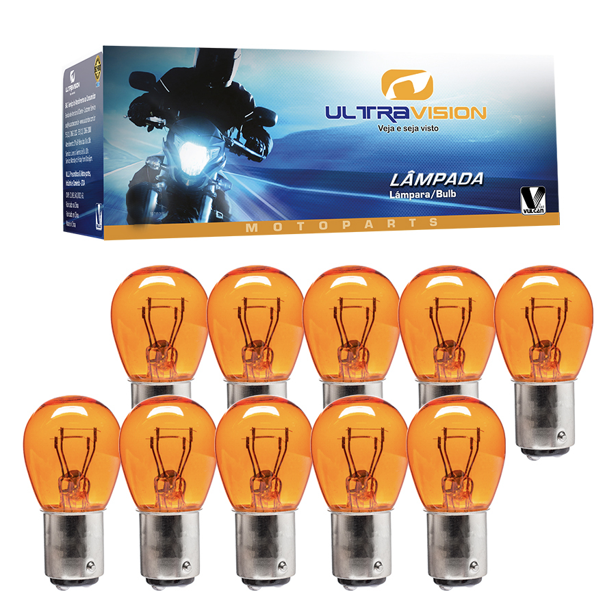 Lâmpada de moto p/ pisca laranja mod. 12v/16w esmagada/pingo (preço da cx c/ 10 peças)